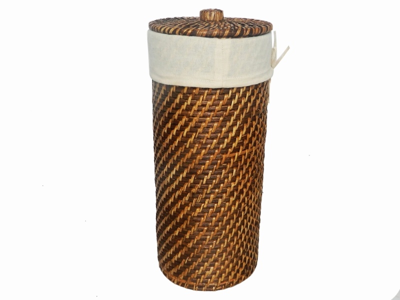 Superior Cylindrical Rattan Tissue Holder with Lid - Natural Woven Decor